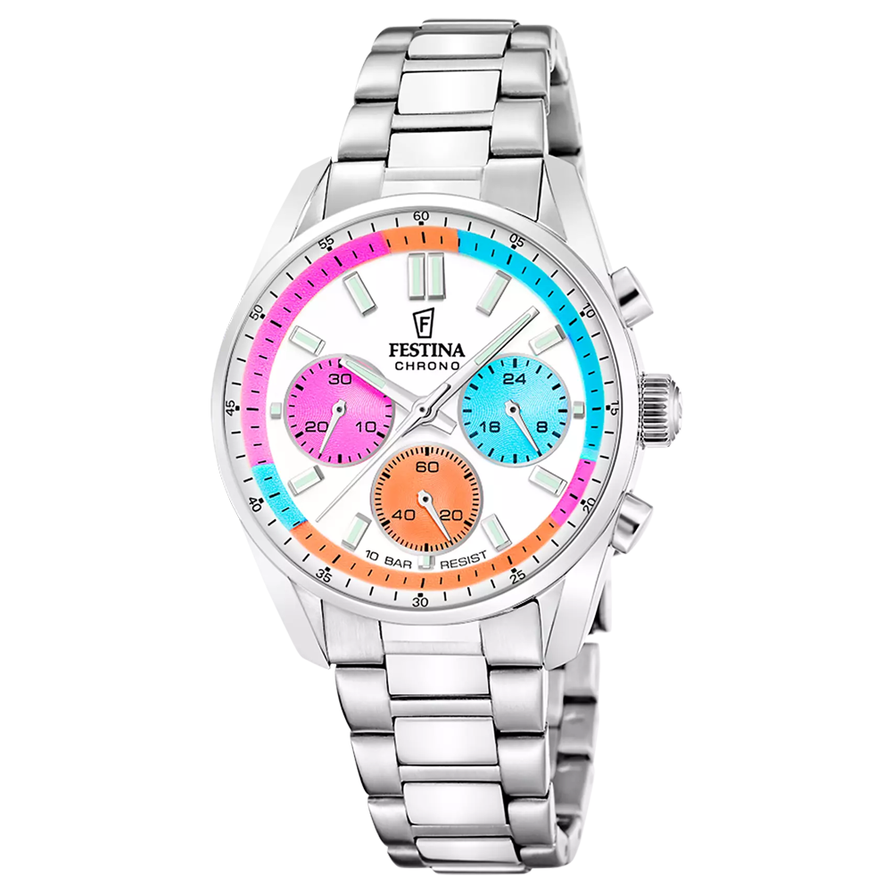 Montre femme Festina boyfriend chronographe en acier cadran multicolore 20753/7