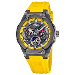 Montre homme LOTUS Vortex, Multifonctions et phase de lune, acier PVD noir et silicone jaune 18943/1