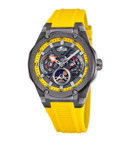 Montre homme LOTUS Vortex, Multifonctions et phase de lune, acier PVD noir et silicone jaune 18943/1