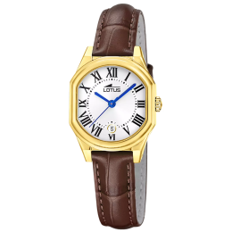 Montre femme LOTUS, Old money argent, acier PVD jaune et cuir 19046/1