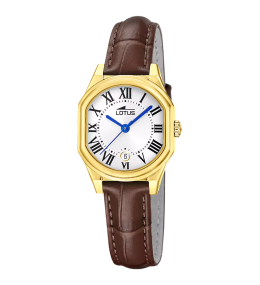 Montre femme LOTUS, Old money argent, acier PVD jaune et cuir 19046/1