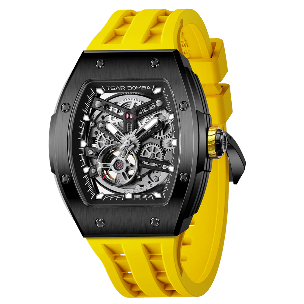 Montre homme Tsar Bomba Elemental collection, Automatique, acier PVD noir et silicone jaune TB8228A05