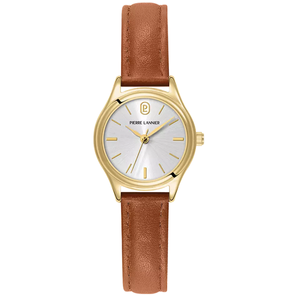 Montre Femme Pierre Lannier Pya, acier PVD jaune et cuir brun 021K524