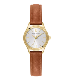 Montre Femme Pierre Lannier Pya, acier PVD jaune et cuir brun 021K524