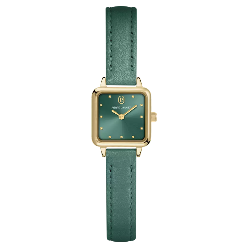 Montre Femme Pierre Lannier NEORA, acier PVD jaune et cuir vert 059H577