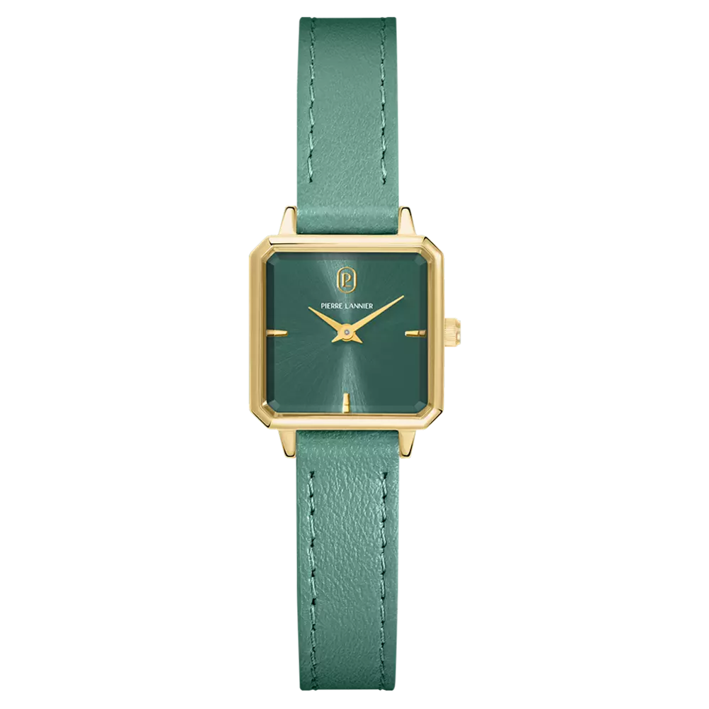 Montre Femme Pierre Lannier LEONOR, acier PVD jaune et cuir vert 072J577