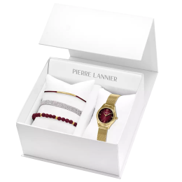 Coffret montre Femme Pierre Lannier Pya, acier PVD jaune et 3 bracelets bijoux les Interchangeables 169D552