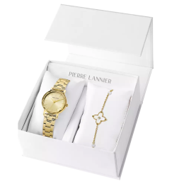 Coffret montre Femme Pierre Lannier MULTIPLES, acier PVD jaune et 1 bijou bracelet acier 178G542