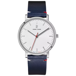 Montre Homme Pierre Lannier ESSENTIAL, acier et cuir bleu 217G106