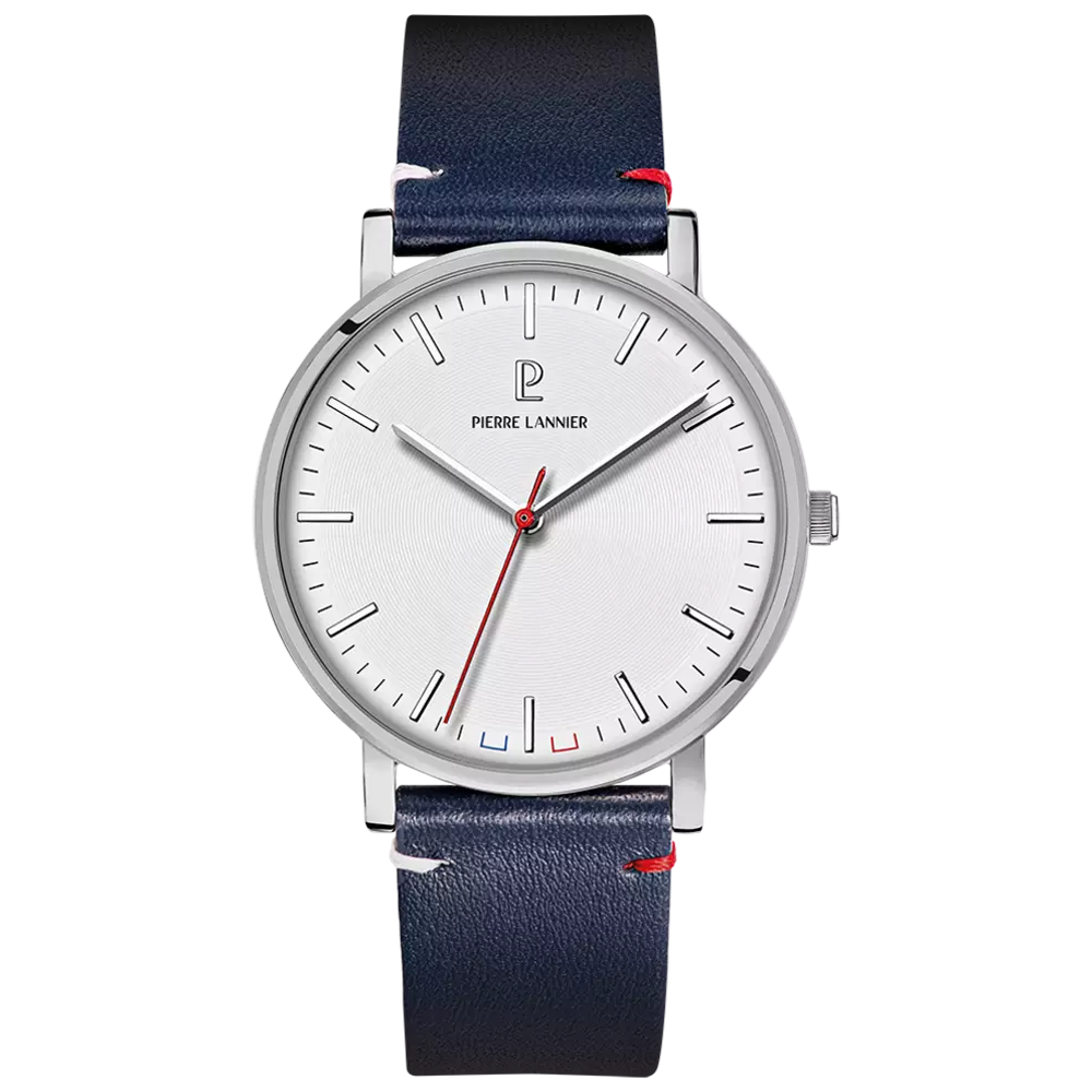 Montre Homme Pierre Lannier ESSENTIAL, acier et cuir bleu 217G106