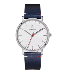 Montre Homme Pierre Lannier ESSENTIAL, acier et cuir bleu 217G106