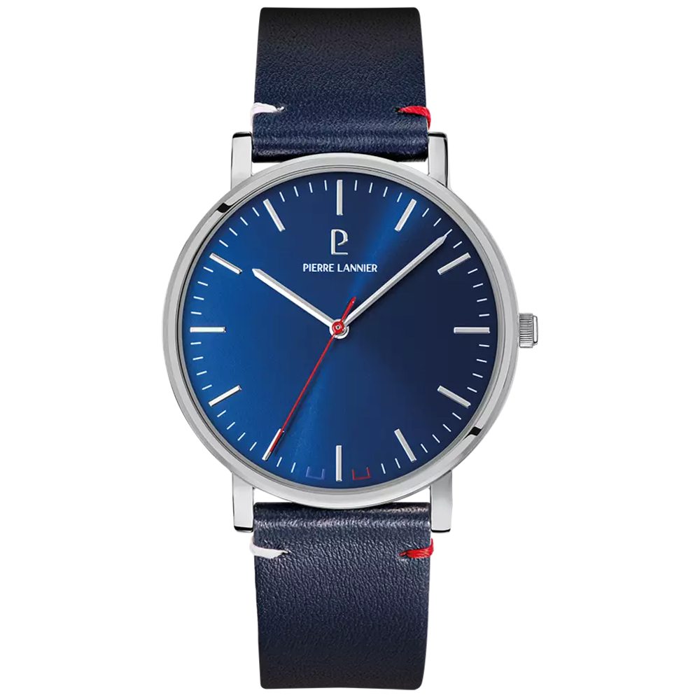 Montre Homme Pierre Lannier ESSENTIAL, acier et cuir bleu 217G166