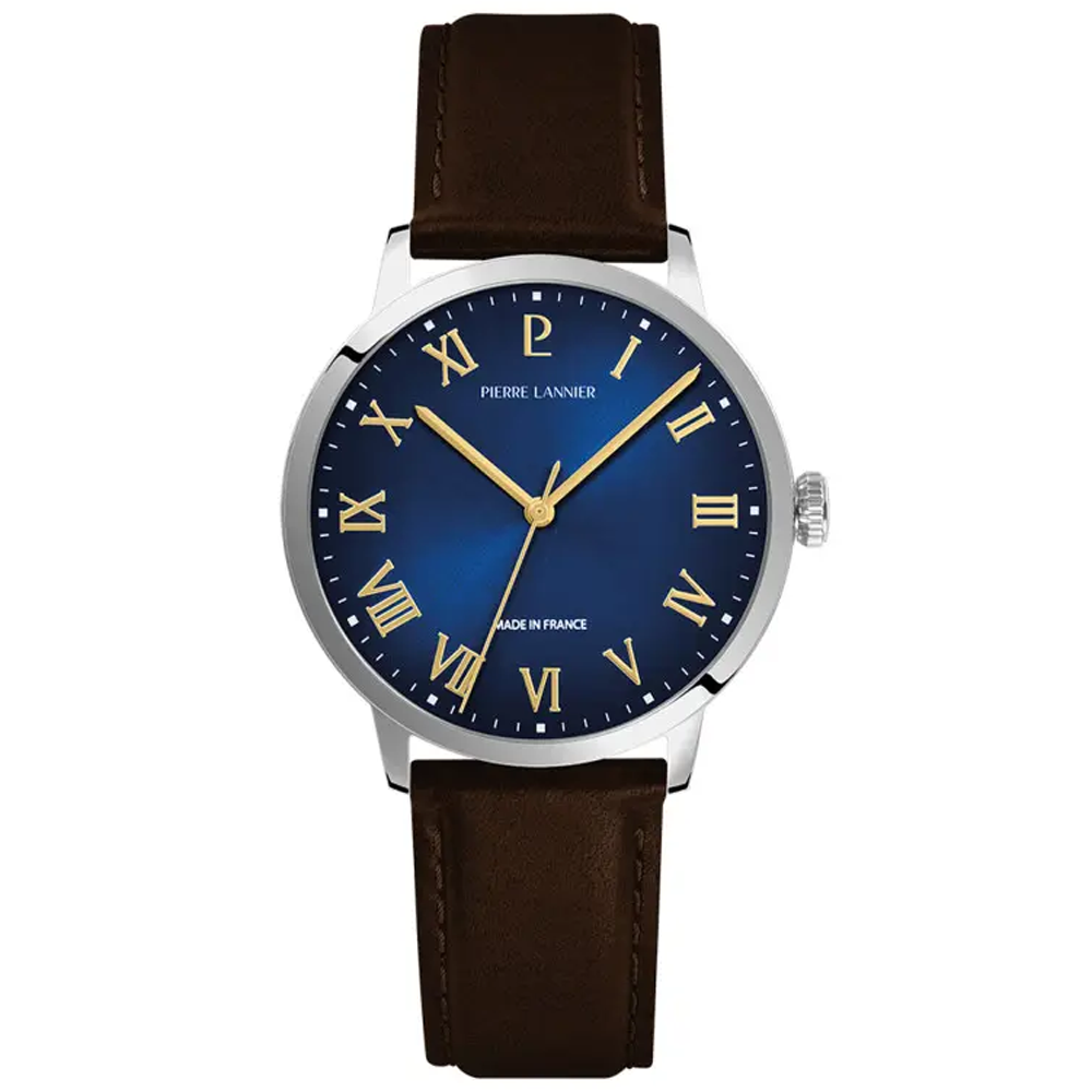 Montre Homme Pierre Lannier INTERVAL, acier et cuir marron 255G104