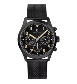 Montre Homme Pierre Lannier AVIATEUR, multifonctions en acier PVD noir 258M439
