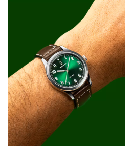Montre Homme Pierre Lannier Aviateur 260G174 - Vert & Cuir Brun