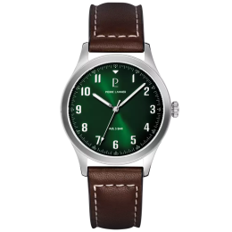 Montre Homme Pierre Lannier AVIATEUR  en acier et cuir brun 260G174