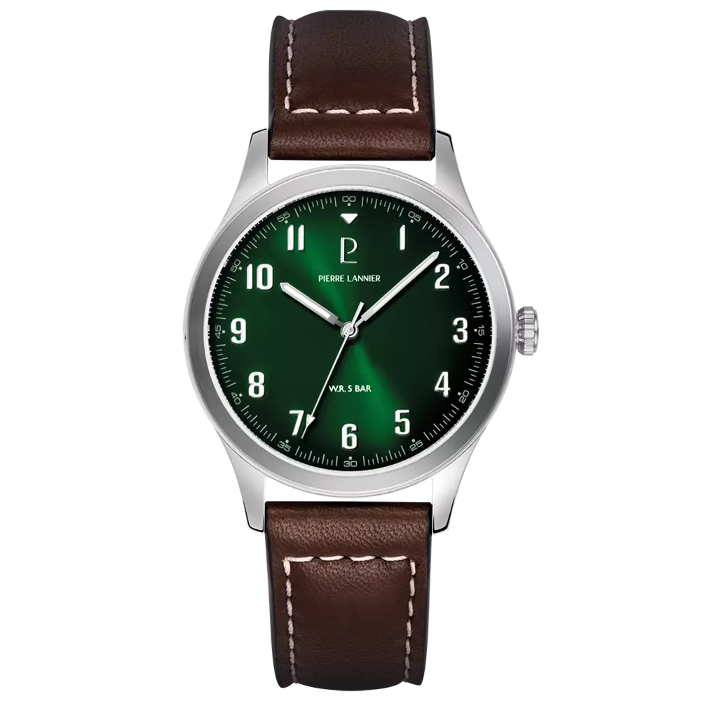 Montre Homme Pierre Lannier AVIATEUR  en acier et cuir brun 260G174