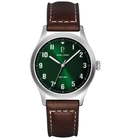 Montre Homme Pierre Lannier AVIATEUR  en acier et cuir brun 260G174