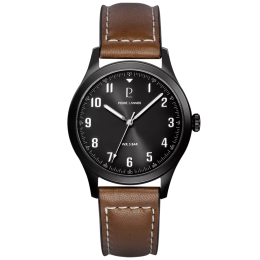 Montre Homme Pierre Lannier AVIATEUR  en acier PVD noir et cuir brun 261K434