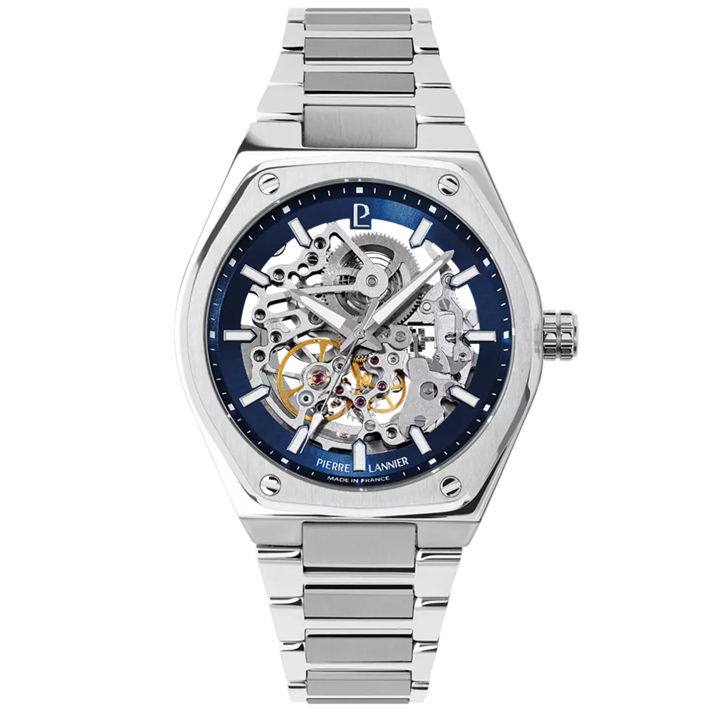 Montre Homme Pierre Lannier COPILOTE, Automatique en acier cadran bleu 308G161