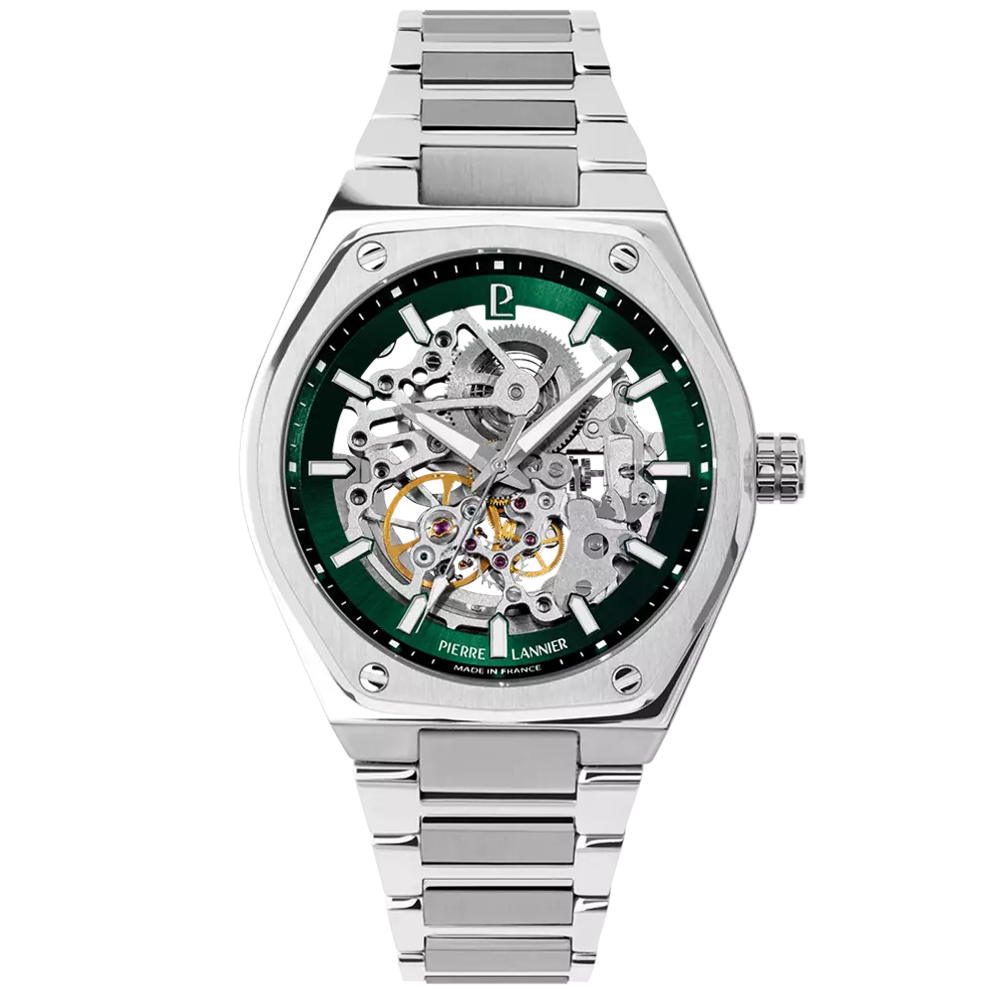 Montre Homme Pierre Lannier COPILOTE, Automatique en acier cadran vert 308G171
