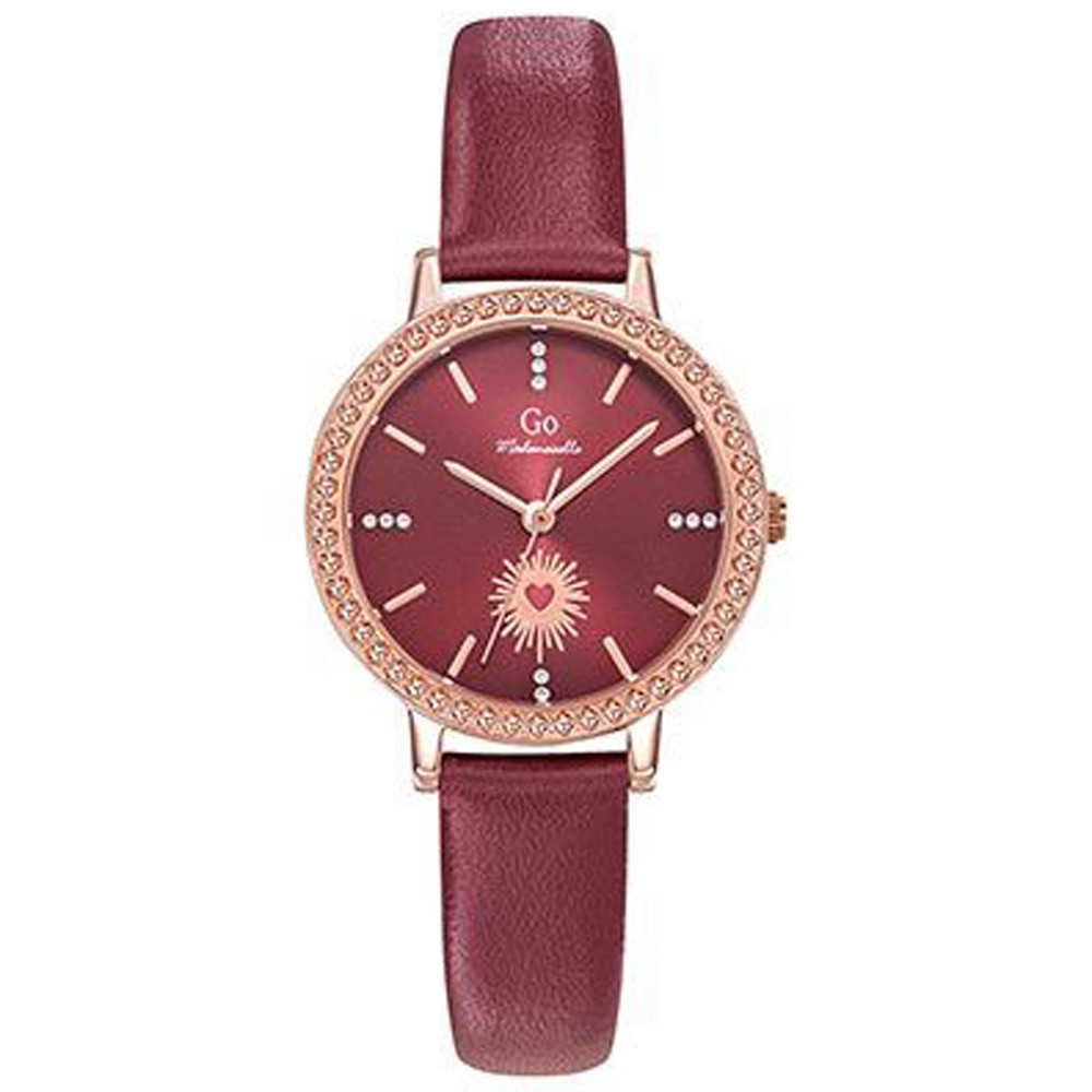 Montre Femme GO Analogique Aiguilles, cuir bordeaux et cadran doré rose 699654