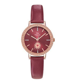 Montre Femme GO Analogique Aiguilles, cuir bordeaux et cadran doré rose 699654