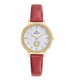 Montre Femme GO Analogique Aiguilles, cuir rouge et cadran blanc nacré 699655