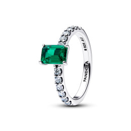 Bague Pandora Halo rectangulaire verte en argent 925/1000, 194506C01