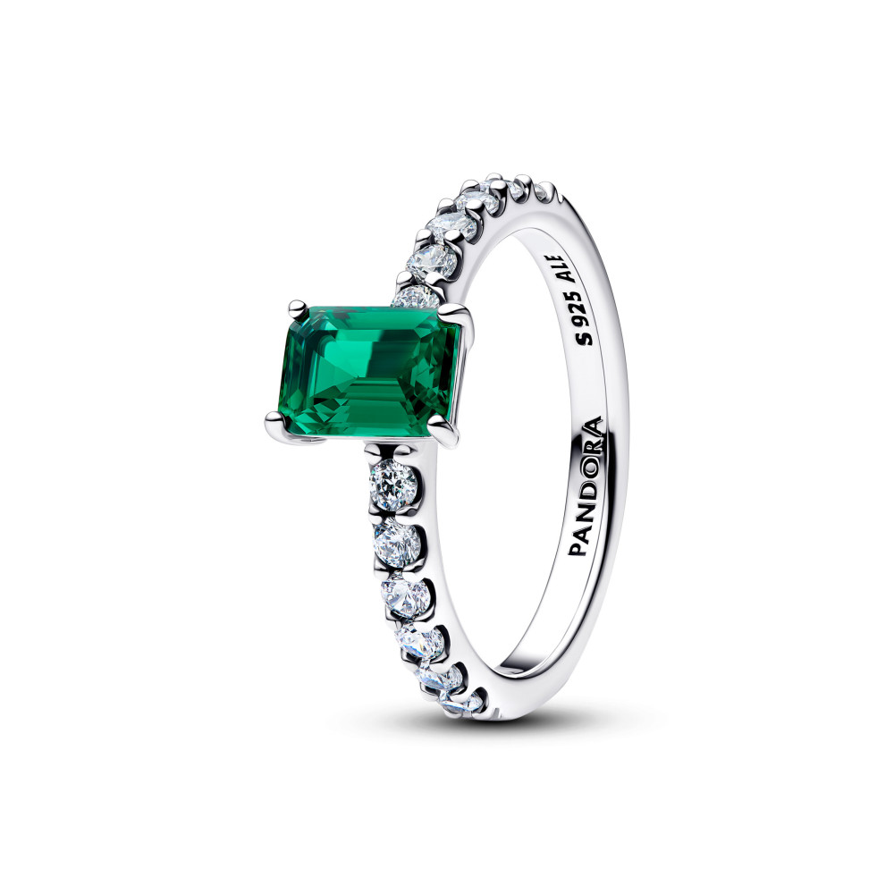 Bague Pandora Halo rectangulaire verte en argent 925/1000, 194506C01