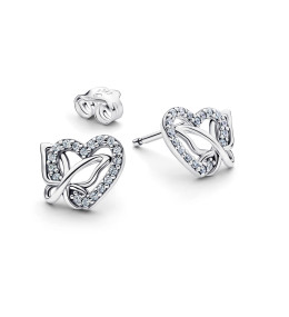 Boucles d'oreilles Pandora Cœur et Papillon Entrelacés - Argent 925/1000
