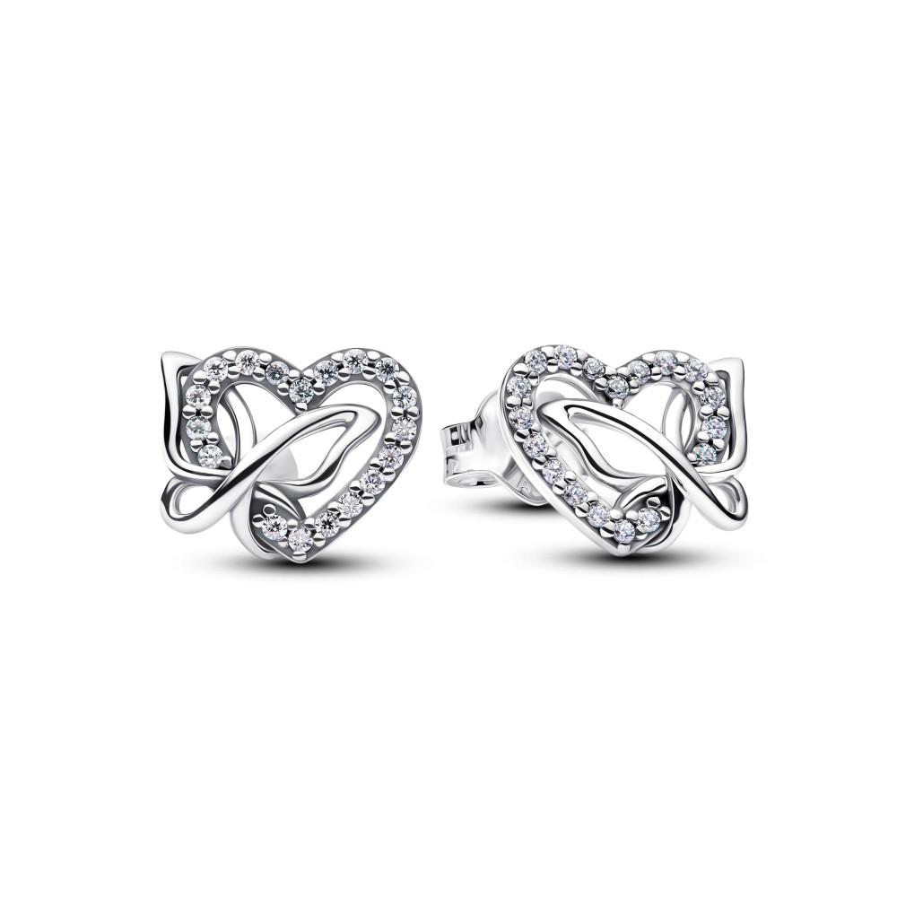 Boucles d'oreilles Pandora coeur et papillon entrelacés en argent 925/1000 294476C01