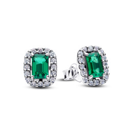 Boucles d'oreilles Pandora halo rectangulaire verte en argent 925/1000 294501C01