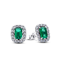 Boucles d'oreilles Pandora halo rectangulaire verte en argent 925/1000 294501C01