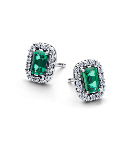 Boucles d'oreilles Pandora Halo Rectangulaire Verte - Argent 925/1000