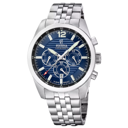 Montre homme Festina Timeless chronographe en acier cadran bleu 20742/4