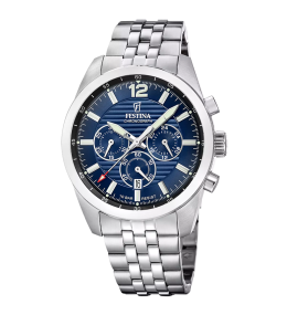 Montre homme Festina Timeless chronographe en acier cadran bleu 20742/4