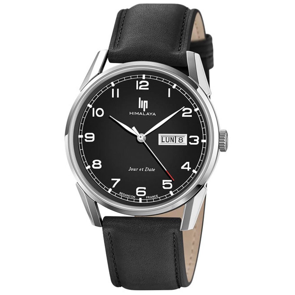 Montre Homme Lip Himalaya, 40 mm, Jour et date, acier et cuir 671721
