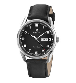 Montre Homme Lip Himalaya, 40 mm, Jour et date, acier et cuir 671721