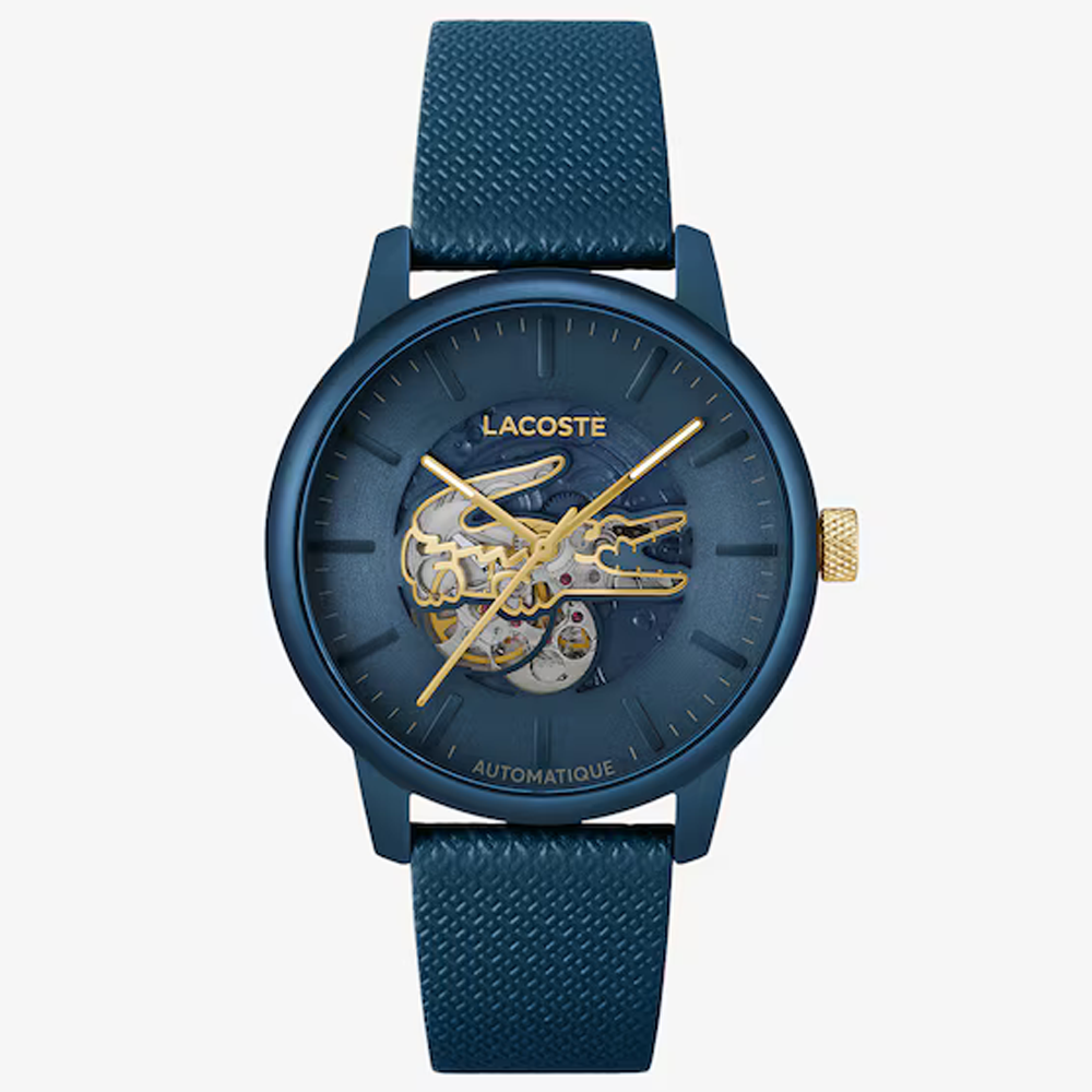 Montre homme Lacoste, .12.12 Automatique en acier PVD bleu avec bracelet en cuir bleu, 2011385