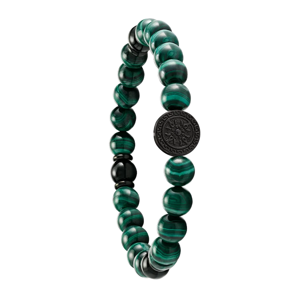 Bracelet Jourdan Bijoux Yasur vert, Malachite, Acier PVD noir JH100019B