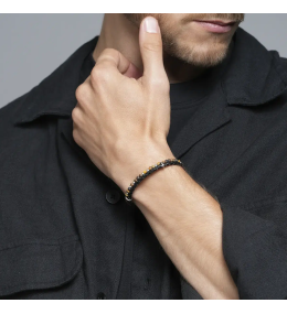 Bracelet Homme Jourdan Nil - Œil de Tigre, Cuir Noir & Acier - JH100021B