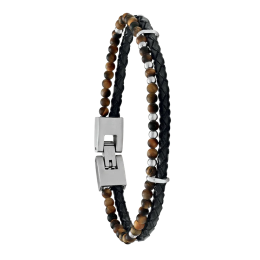 Bracelet Jourdan Bijoux Nil, Oeil de tigre, Acier et cuir JH100021B