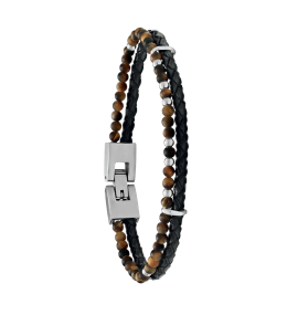 Bracelet Jourdan Bijoux Nil, Oeil de tigre, Acier et cuir JH100021B
