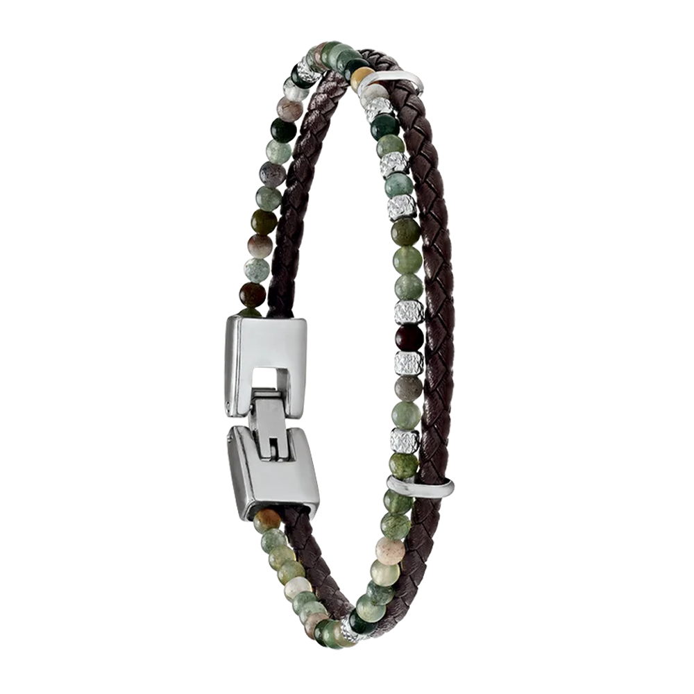 Bracelet Jourdan Bijoux Nil, Agate, Acier et cuir JH100022B