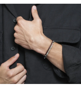 Bracelet Homme Jourdan Nil - Agate Noire, Cuir Tressé & Acier - JH100022B