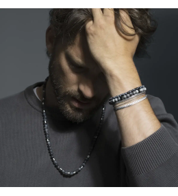 Bracelet Homme Jourdan Vulca - Jaspe Gris & Acier - JH100026B