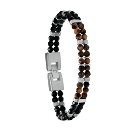 Bracelet Jourdan Bijoux Argos, Agate noire et oeil de tigre, Acier JH100030B