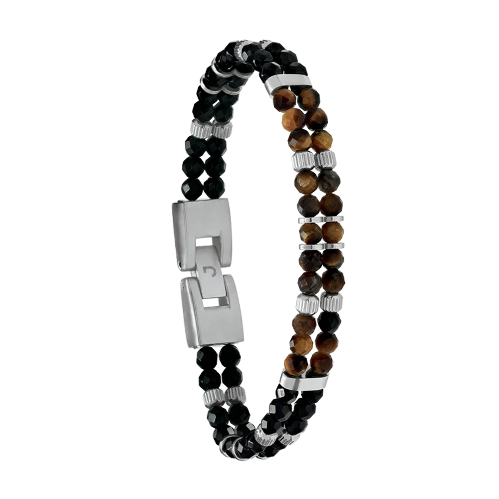 Bracelet Jourdan Bijoux Argos, Agate noire et oeil de tigre, Acier JH100030B