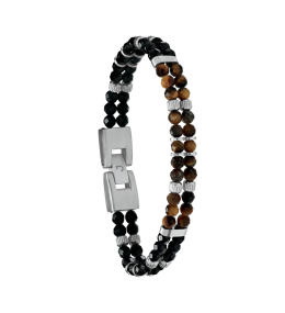 Bracelet Jourdan Bijoux Argos, Agate noire et oeil de tigre, Acier JH100030B